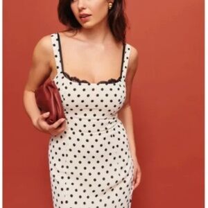 Reformation Irisa Dress in Portofino White Black Polka Dots NWOT 2
